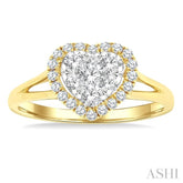 1/2 Ctw Heart Shape Lovebright Round Cut Diamond Engagement Ring in 14K Yellow & White gold